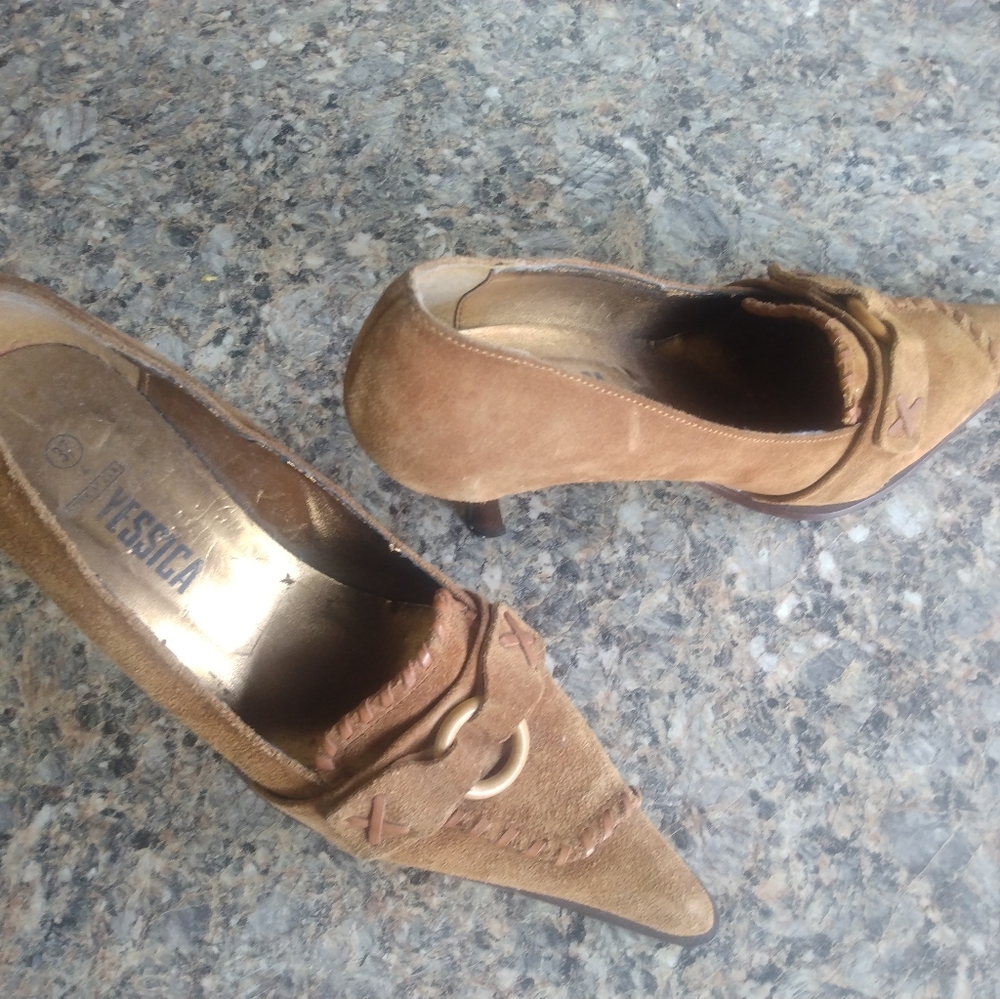 Yessica Women's Tan Suede Pointed-Toe High Heel Pumps Size 37/6.5 (178)